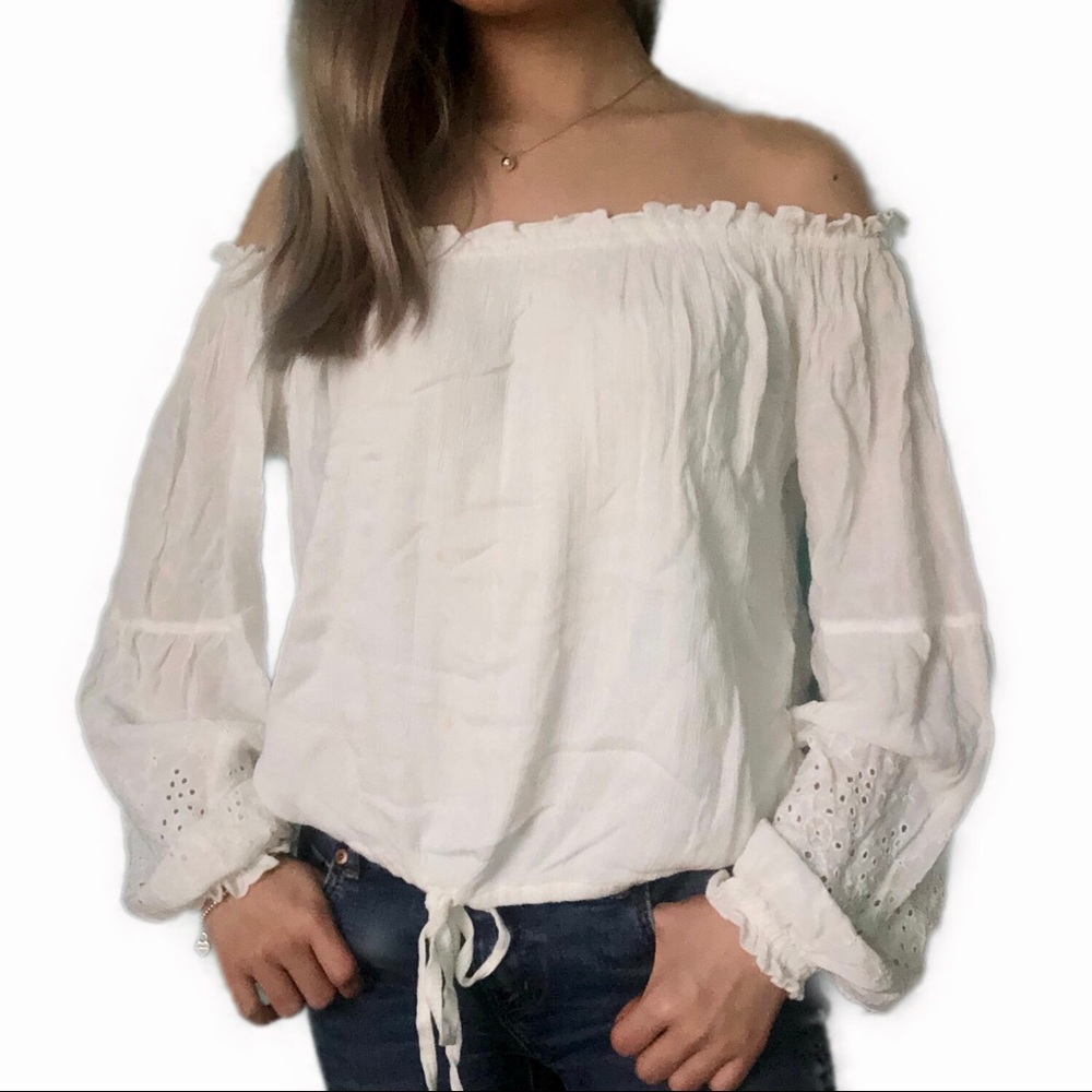 Hollister Frilly Off Shoulder Puffer Sleeve Top